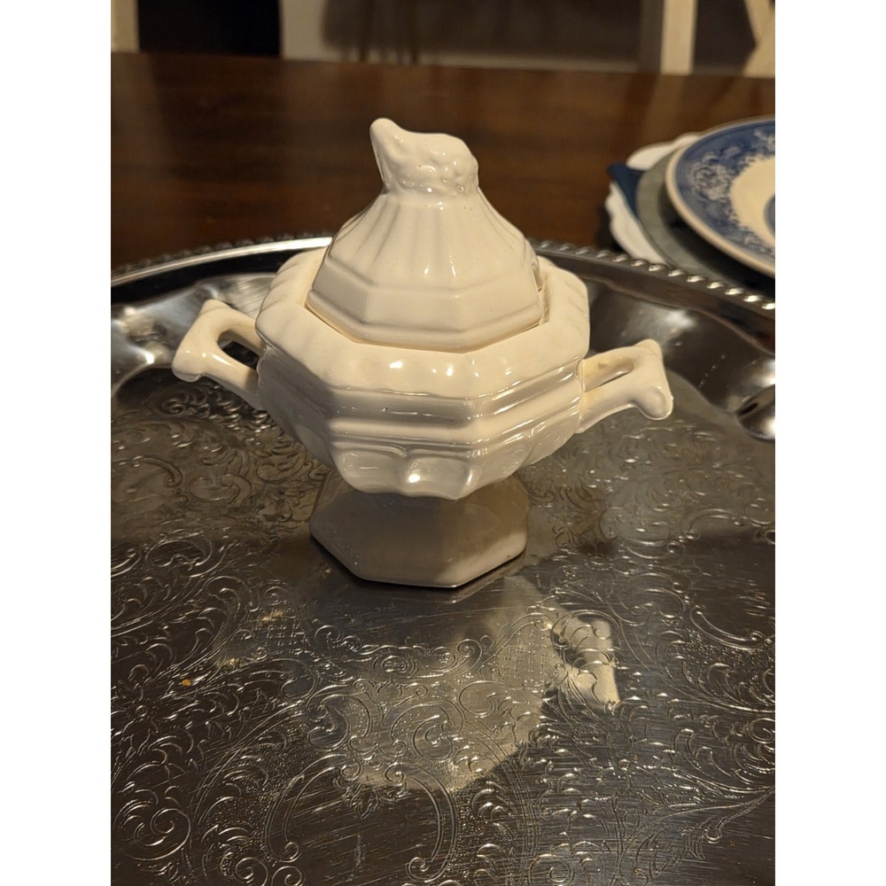Vintage Red Cliff Ironstone Mini Miniature Condiment Sugar Jelly Tureen 4.5"